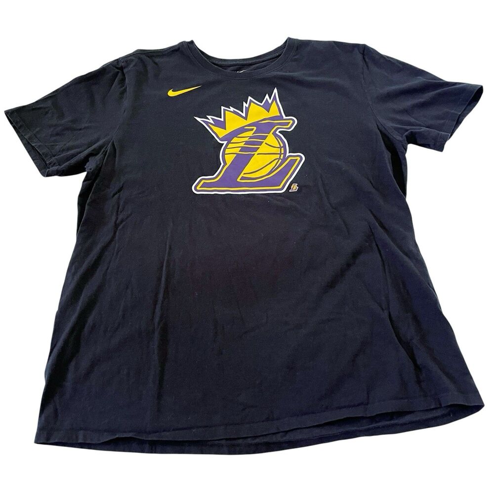 Los Angeles Lakers Nike Shirt Mens Medium XL Dri-Fit Crown The Nike Tee Black LA